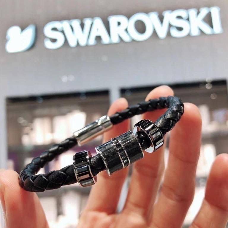 Swarovski Couple Leather Braid Men And Women Bracelet Bangle Charm