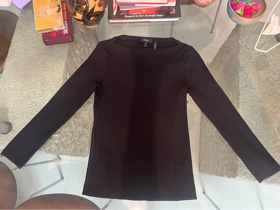 Theory Black Body Hugging Long Sleeve Top Women s Fashion Tops