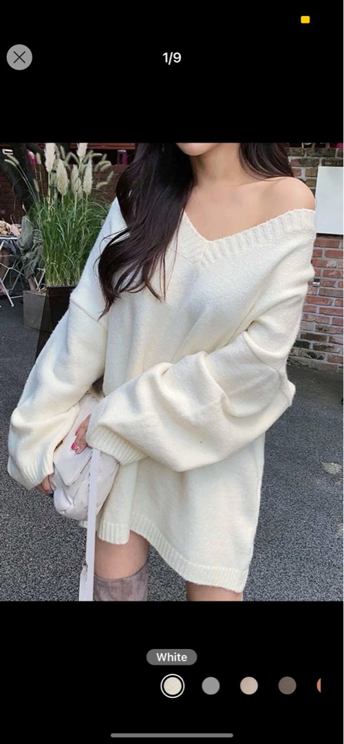 White v neck clearance off the shoulder sweater