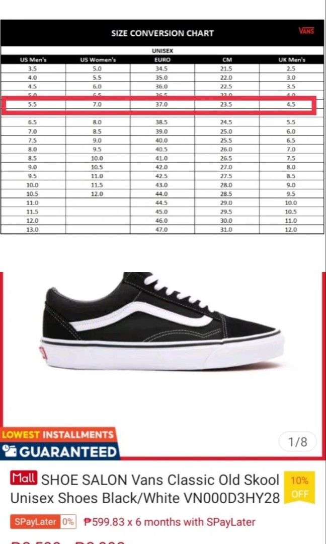 Vans Old Skool Us 5.5 mens 7.0 womens Women s Fashion Footwear