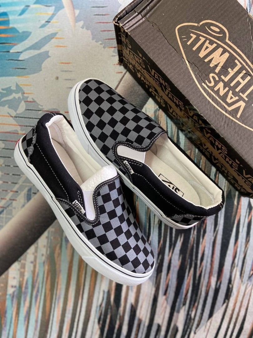 Slip on vans grey checkerboard clearance