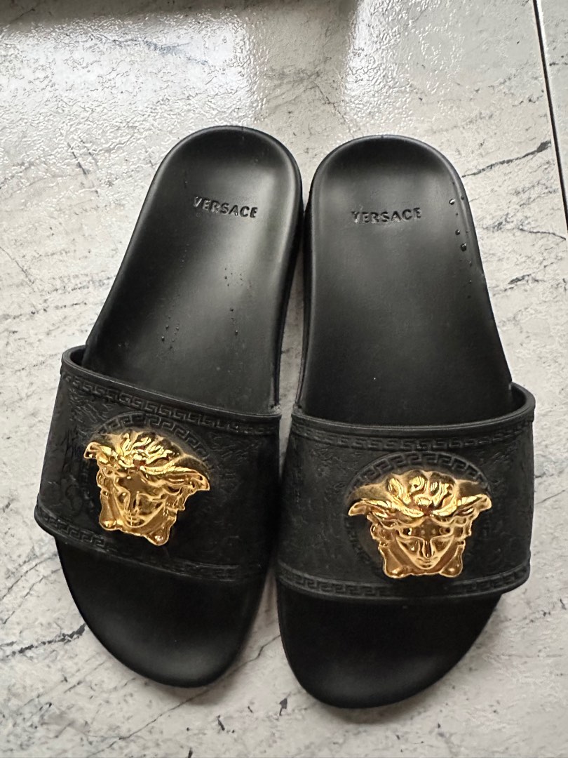 Versace Black Leather Palazzo Medusa Slip On Sneakers Size 38 Versace