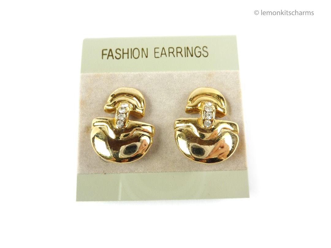 Vintage 1980s Gold plated Geometric Clip Earrings er2304 c