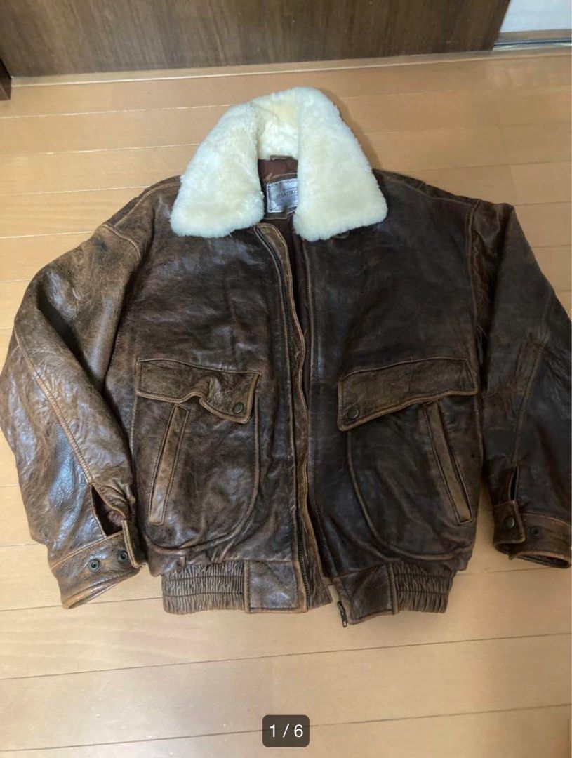 Fur collar top leather bomber jacket