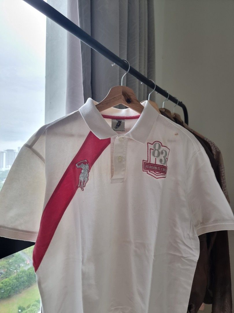 VINTAGE POLO HAUS WHITE PINK STRIPED COLLAR T SHIRT Men s Fashion