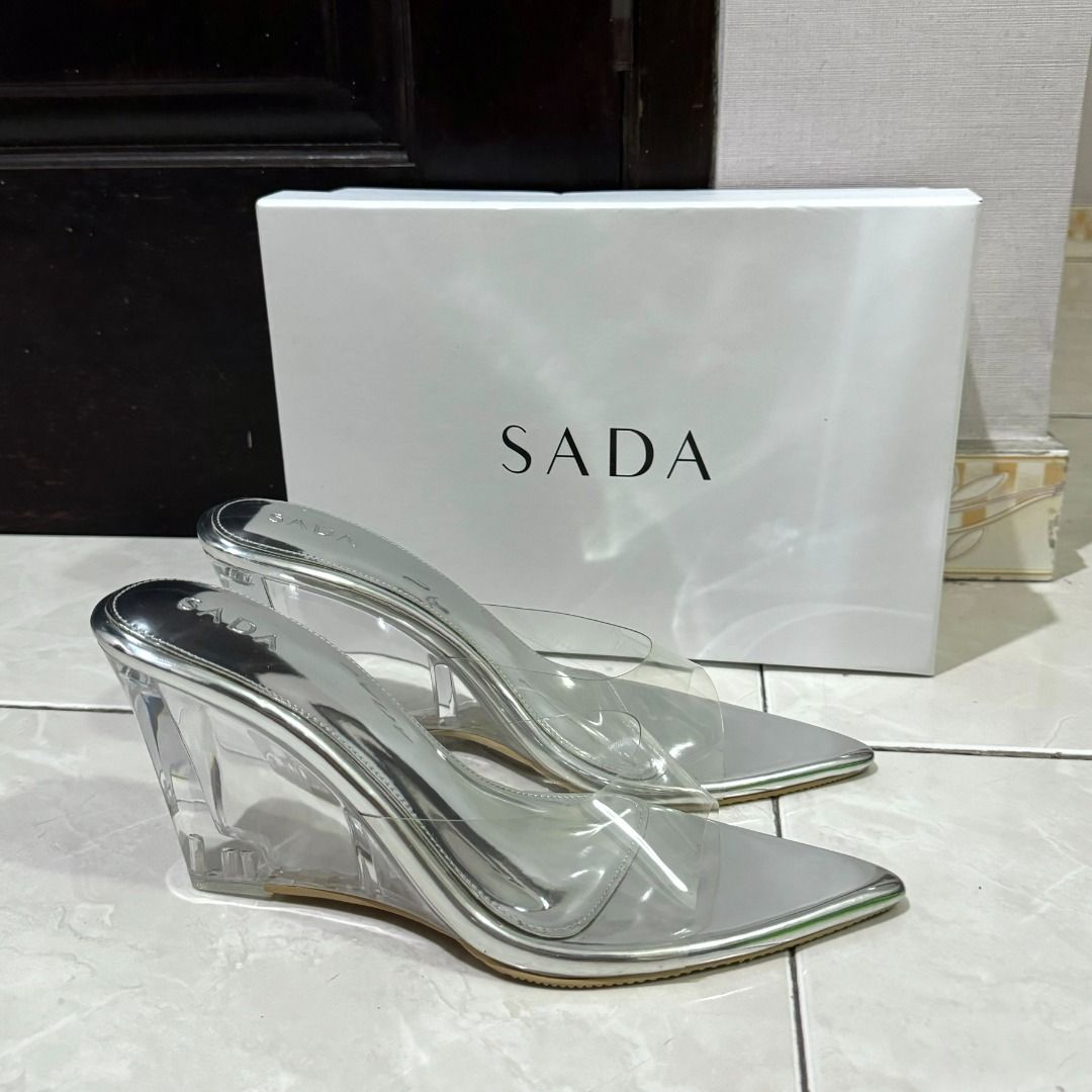 Wear Sada Aqua Wedges Silver 10 CM Clear Heels Lancip Size 40