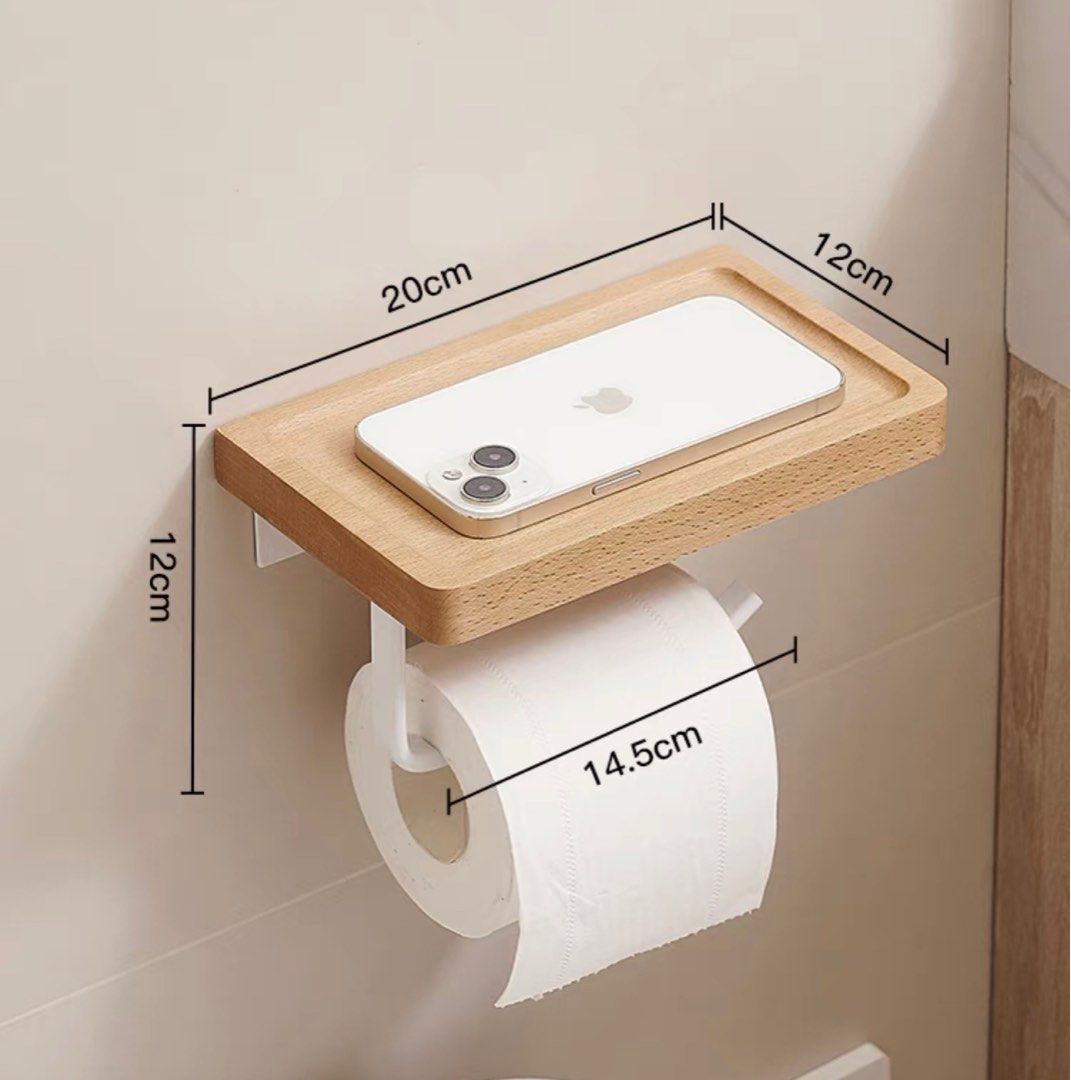 wooden toilet roll holder japandi/wabi sabi, Furniture & Home Living ...