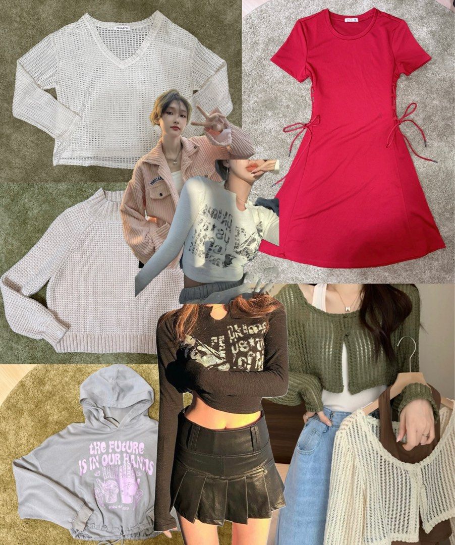 wts ulzzang cute crop tops cardigan hoodie dress Women s Fashion
