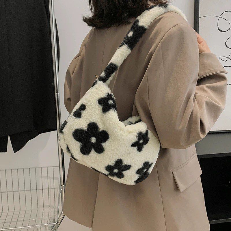 Fluffy flower cheap shoulder bag