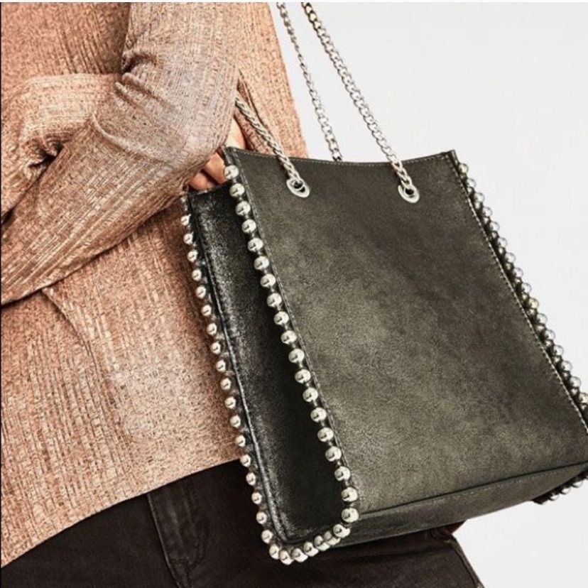Zara studded on sale tote bag black