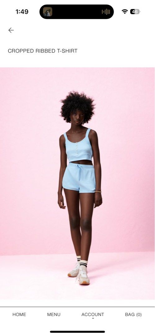 Zara Blue Ribbed sleeveless Crop top (Category: Shirts) located in Manila. Submitted by zlook (Listing ID 1274202723, Image 3). Description: Size S but can fit medium size girlies cuz Im one.