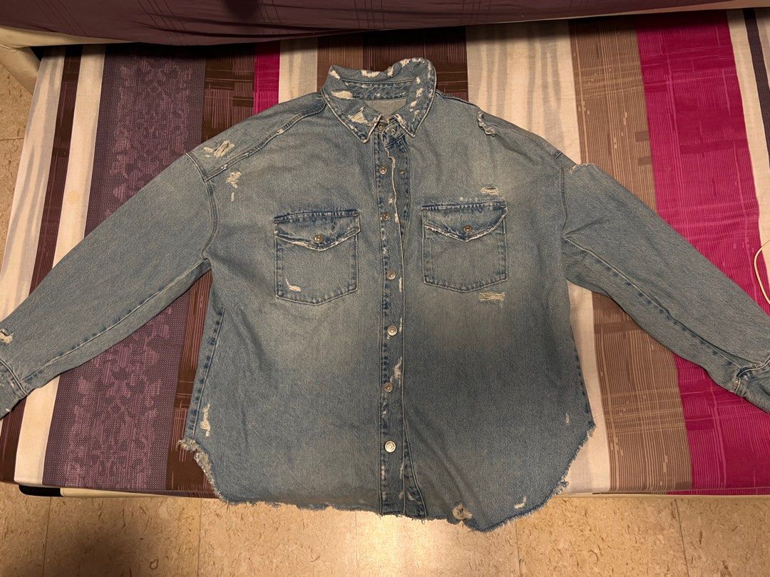 Zara Oversized Distressed Denim Jacket