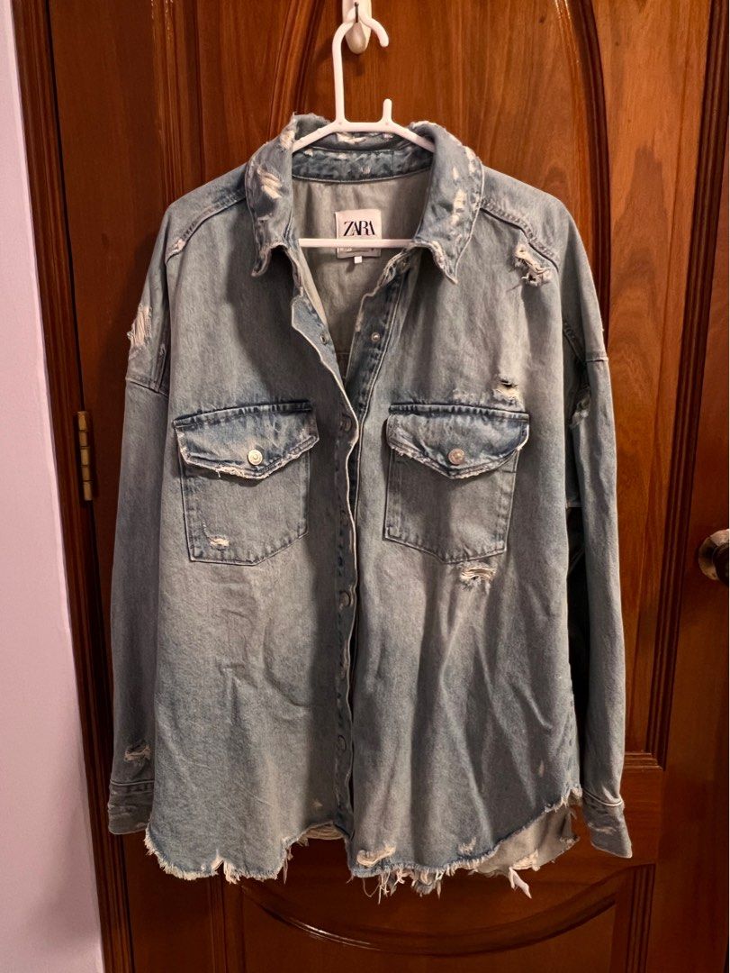 Frayed denim jacket top zara