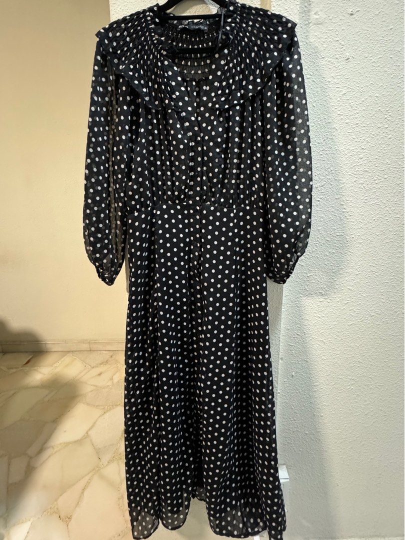 knee length dresses for ladies Zara Women's Polka-Dot Maxi Dress | S UK10 main image 0