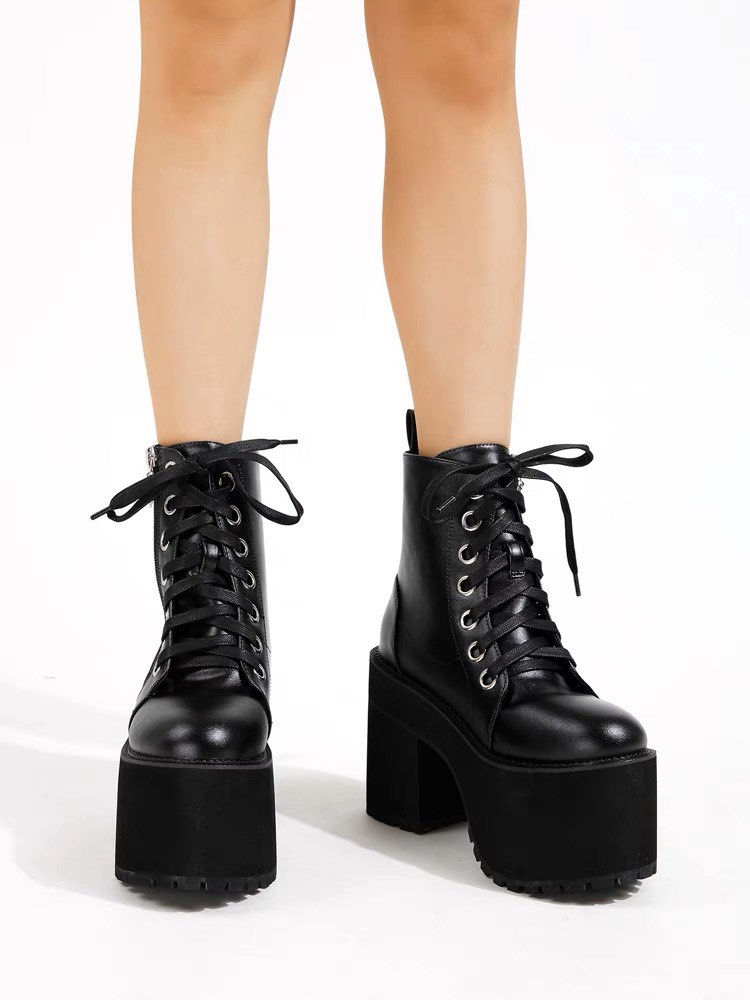 CYNLLIO Womens Boots Chunky High Heels Lace-up Black India | Ubuy