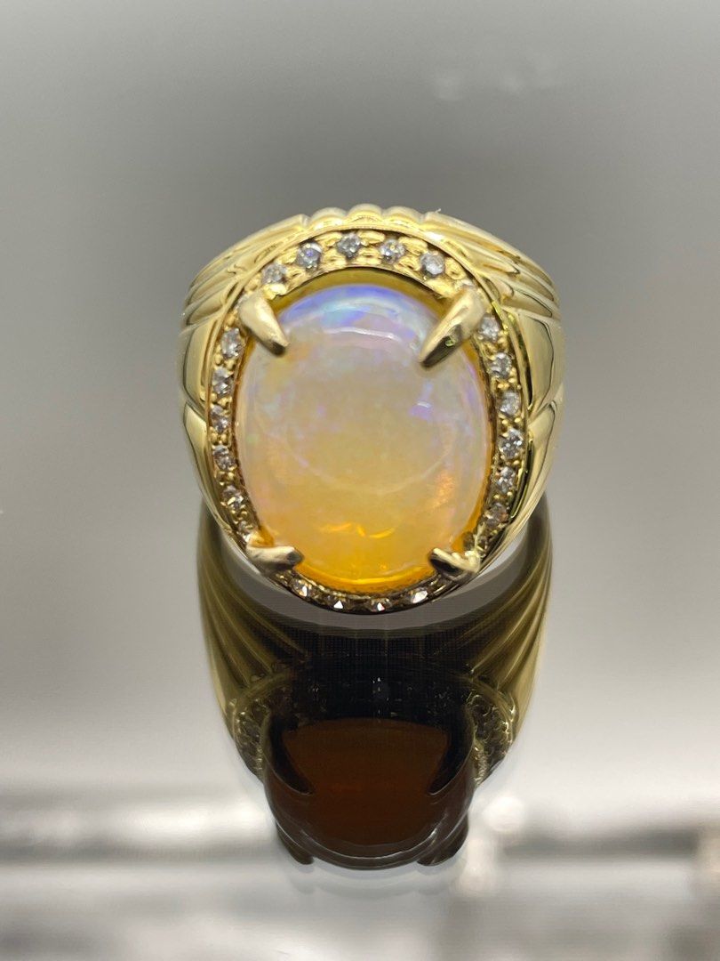 18K Yellow Gold Men s Opal Diamond Ring with Cert