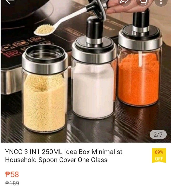 1pc Clear Spice Jar With Spoon, Black Glass Portable Seasoning Bottle For  Kitchen