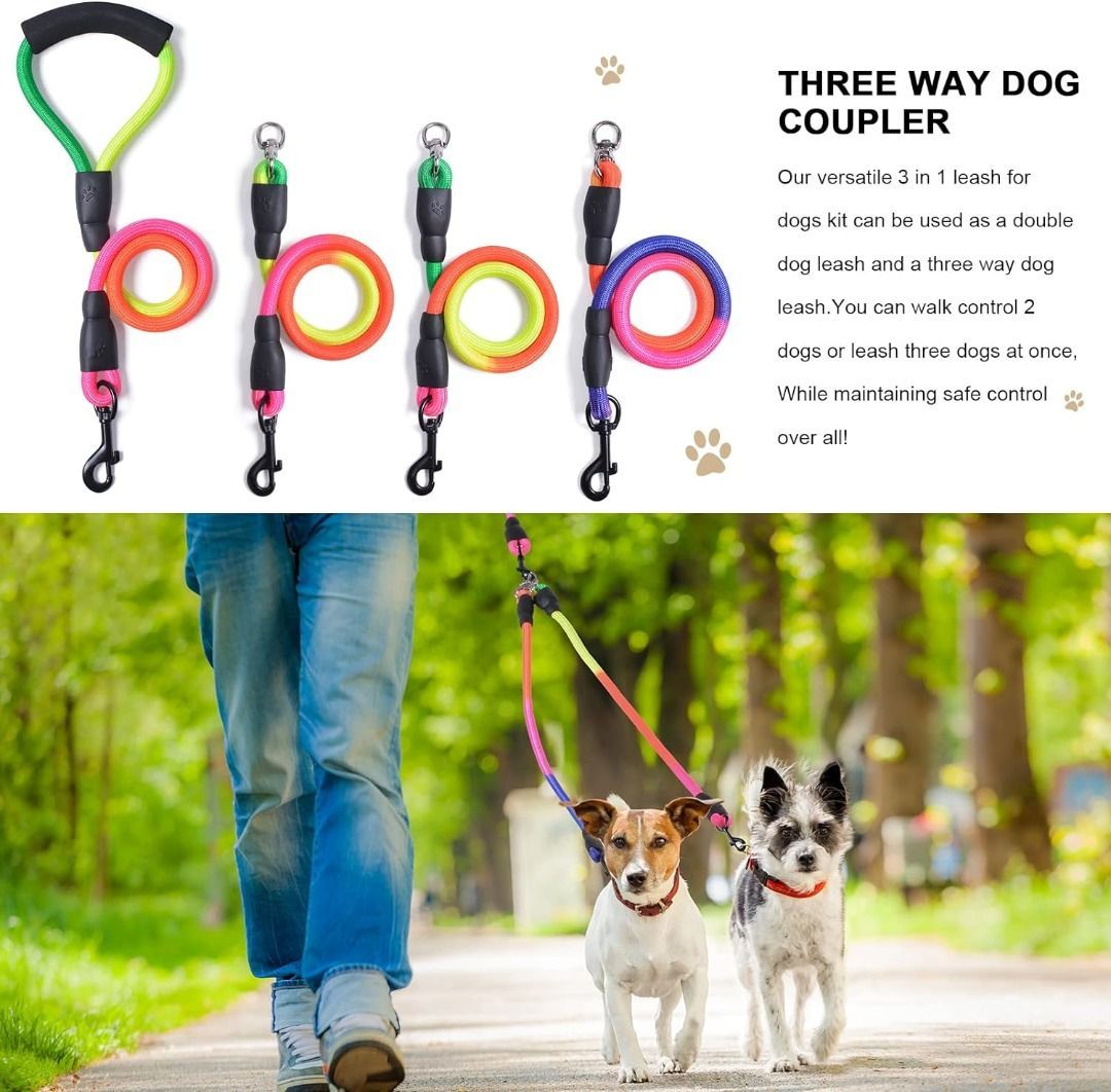 3 way Dog Leash 75 Inch Dog Leash Detachable 360 Swivel No Tangle with Soft Padded Handle for Small Medium Dogs PT048 Pet Supplies Homes Other Pet Accessories on Carousell