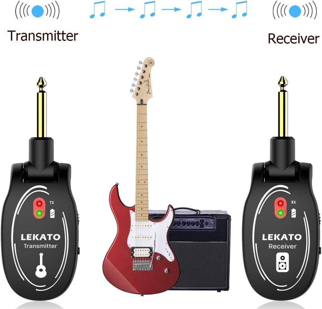 Lekato 2.4ghz Gitaar Draadloos Systeem 8hs Runtime Draadloze Gitaar Zender Ontvanger Oplaadbare Gitaar Draadloos Systeem Digitale Gitaar Systeem Cordle