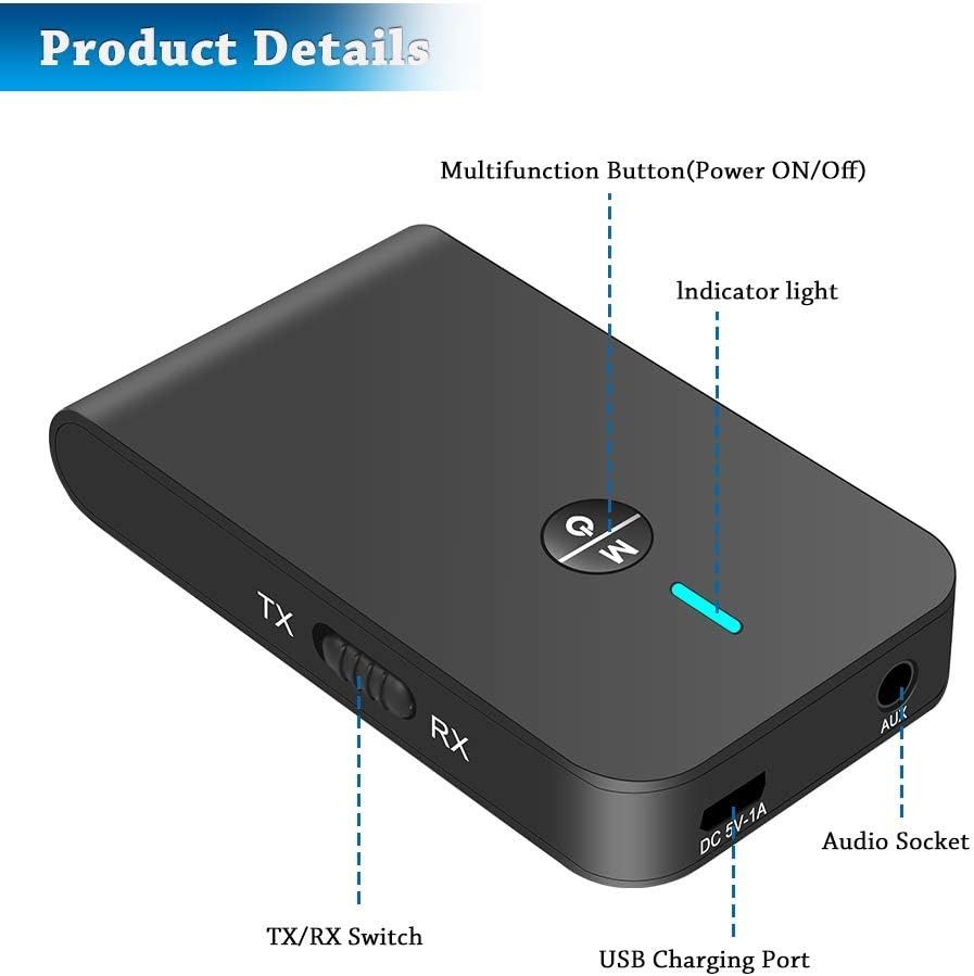 5073 Bluetooth Adapter 5.0 2 in 1 Bluetooth Transmitter Receiver Car Aux Audio Receiver with 3.5 mm Jack for PC TV Speaker Car TV PC Tablet MP3 MP4 Headphones Stereo System Audio Portable Audio Access...
