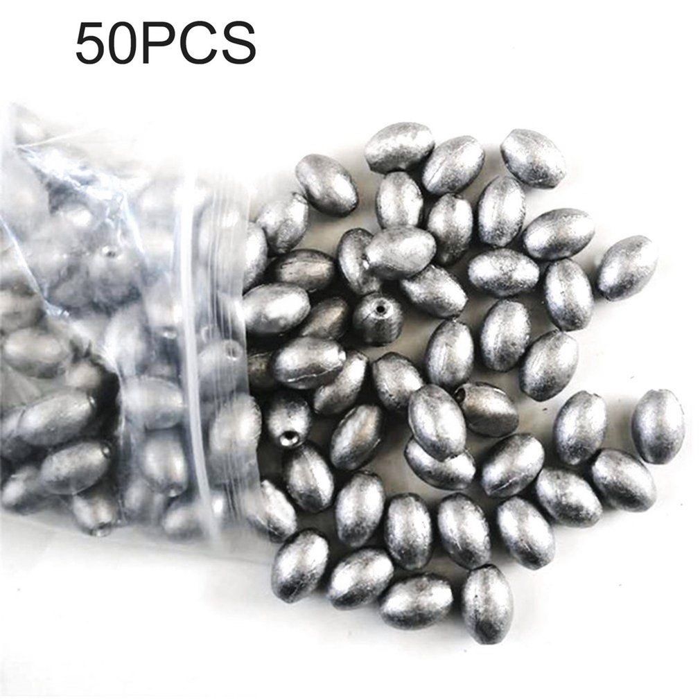 50 Pieces Egg Fishing Sinkers Weights Assortment Lead Oval Shape