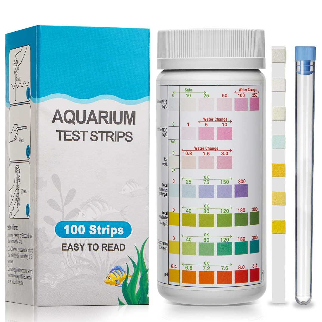 7 in 1 Aquarium Test Strips, Fish Tank Test Kit,Freshwater Saltwater  Aquarium Water Test Kit to Detect pH Nitrite Nitrate Chlorine Carbonate  Hardness (GH & KH)-100 Strips 
