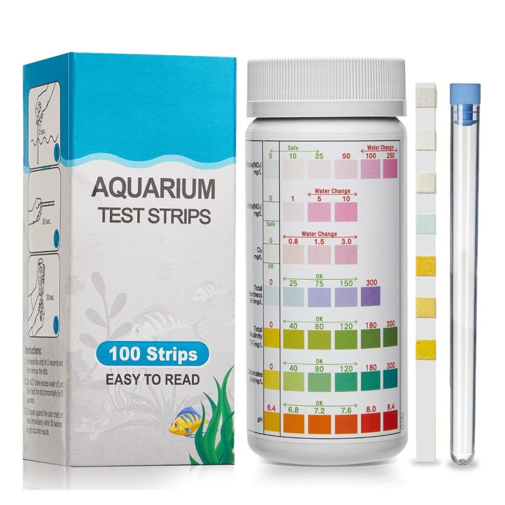 Luxbird 7 in 1 Aquarium Test Kit, Fish Tank Test Strips, 100 Strip Pack,  Freshwater Aquarium Water Test Kit to Detect Nitrite Nitrate Chlorine