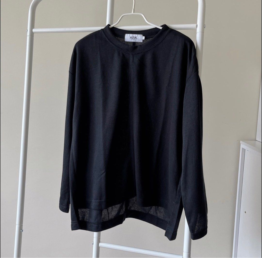 🇯🇵 AZUL MOUSSY簡約慵懶感長袖上衣（黑）單穿疊穿混搭, 她的時尚