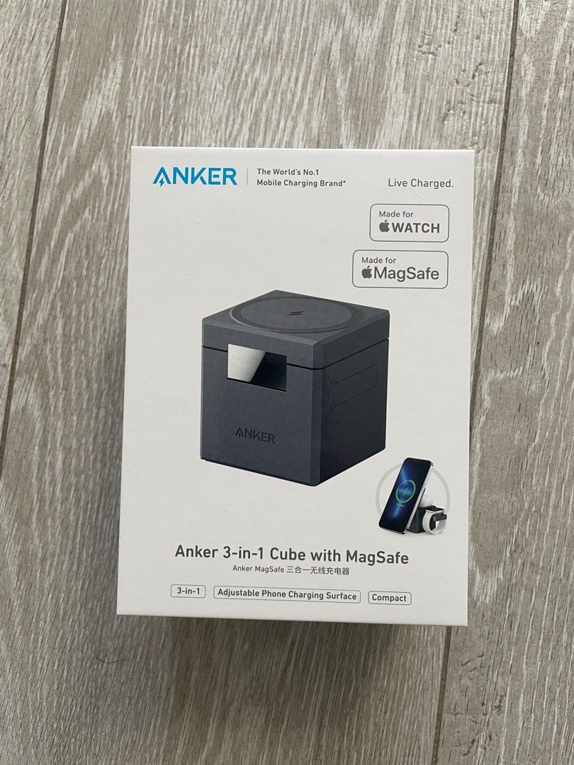 ANKER 3 in 1 cube with magsafe charger 充電器, 手提電話, 電話及 