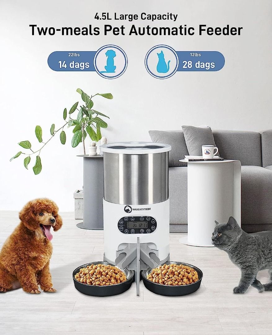 Automatic Pet Feeder 4.5L Food Dispenser for Cats and Dogs Two