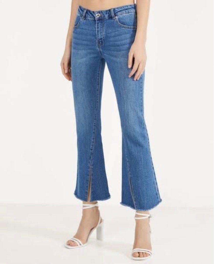 BERSHKA ZARA FLARE JEANS RIPPED, Fesyen Wanita, Pakaian Wanita