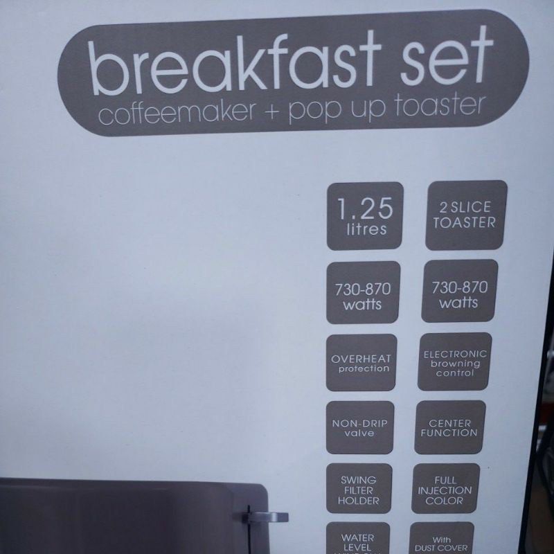 BLACKK breakfast set (Category: Coffee Machines & Makers) located in Manila. Submitted by ongjuliamae (Listing ID 1274420454, Image 2). Description: Brikk 1.5 Liter Coffee maker and 2 slice toaster Bread Toaster Bundle Value for money Breakfast bundle.