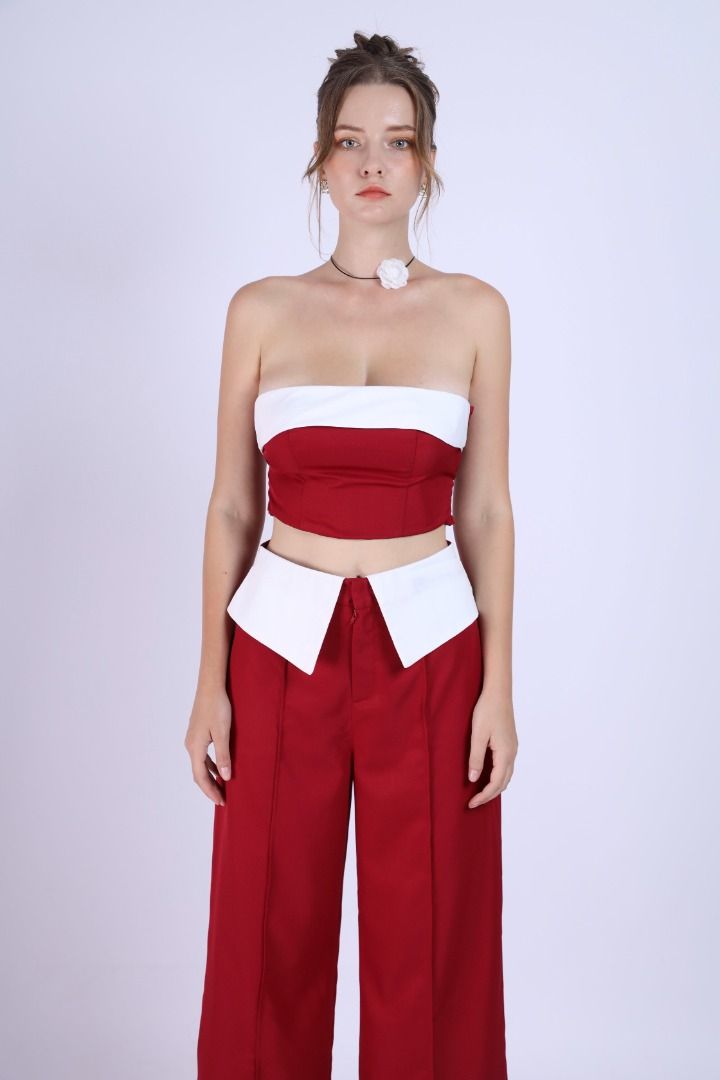 Red crop top sale and pants set