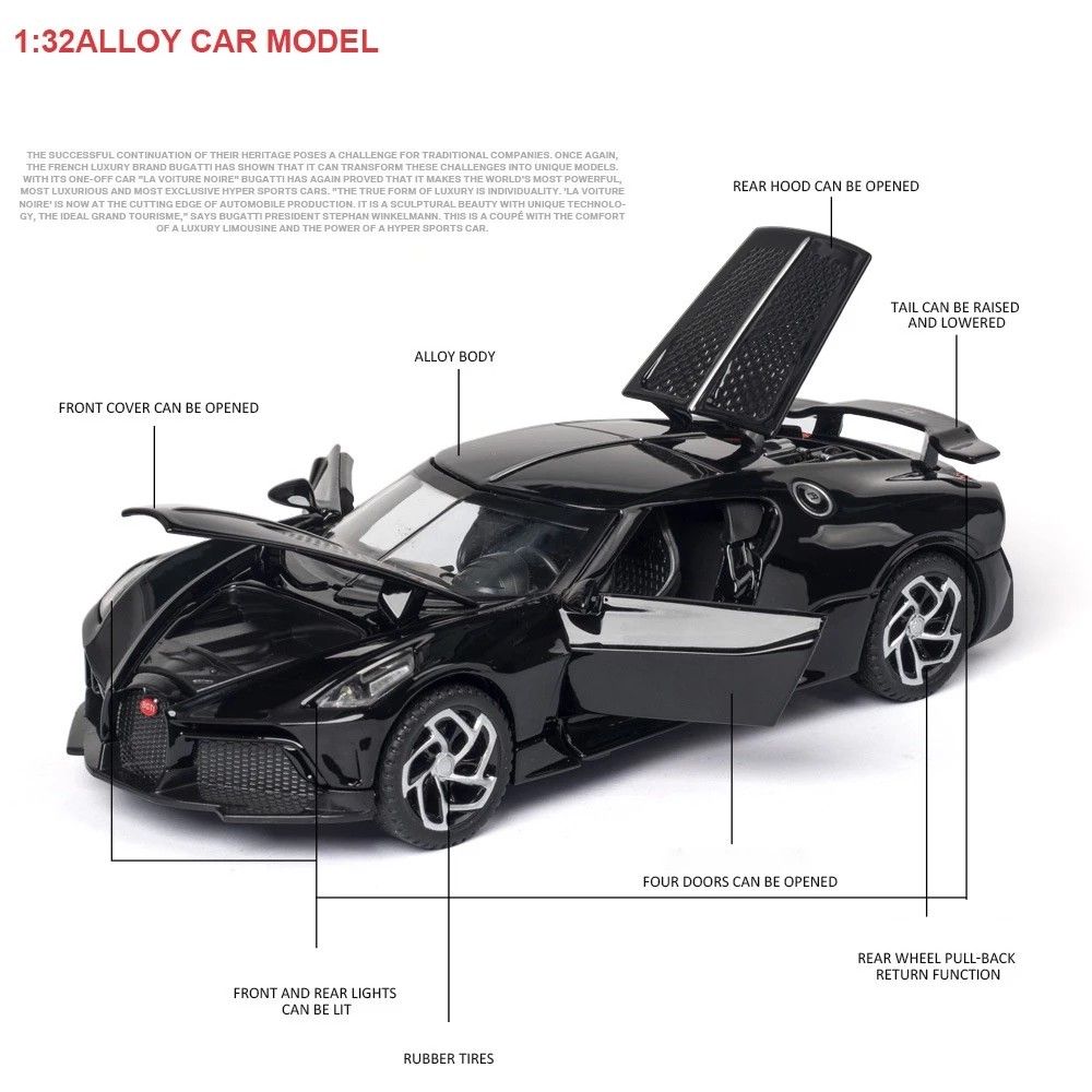 Voiture Miniature Bugatti La Voiture Noire 1:32, Alliage, Avec Lumière Et Son - Neuve 2023