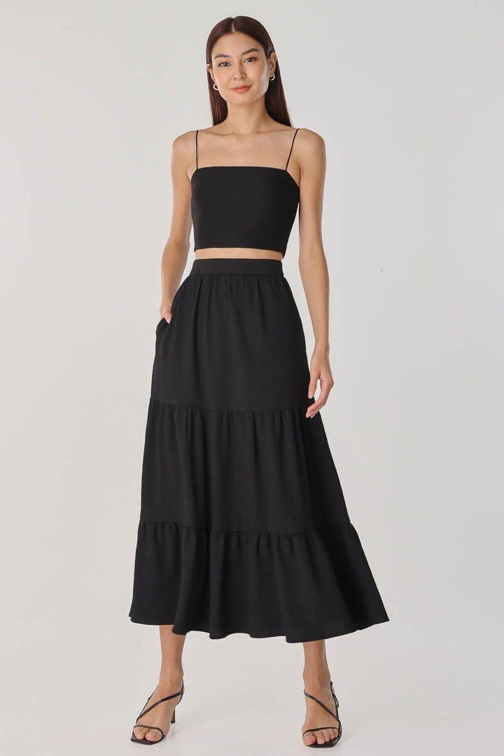 CARINE TEXTURED MAXI SKIRT PETITE (BLACK), Women's Fashion
