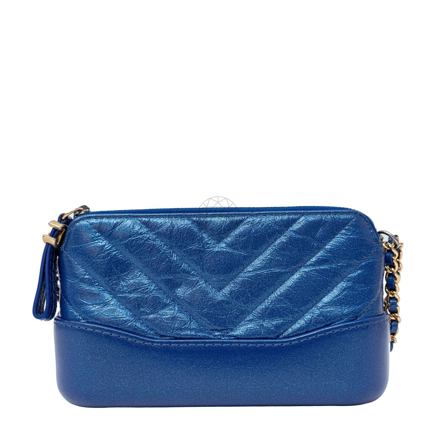 Chanel Gabrielle Clutch On Chain in Metallic Blue Calfskin