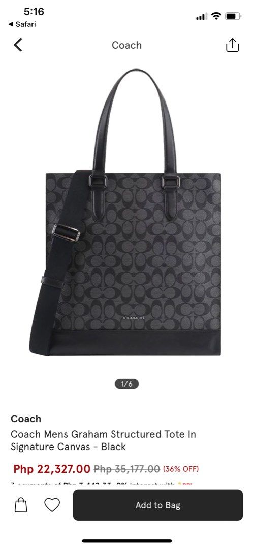 Coach Large Tote Bag (Still with original tags!) (Category: Luxury Bags & Wallets) located in Iloilo. Submitted by prelovedproject.ph (Listing ID 1274496920, Image 3). Description: Selling Authentic Coach Crossbody bag bought from the US. •💯 Authentic, with original tags! •Original Price: $550.00 •Issues: Some fading on the zipper part and on brand name. Still in very good condition, though..