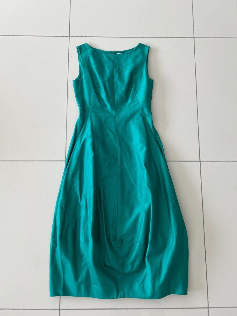 dark green dresses for wedding guest with sleeves Wedding-Guest Midi Party Dress with Short Sleeves Hunter Green / Large