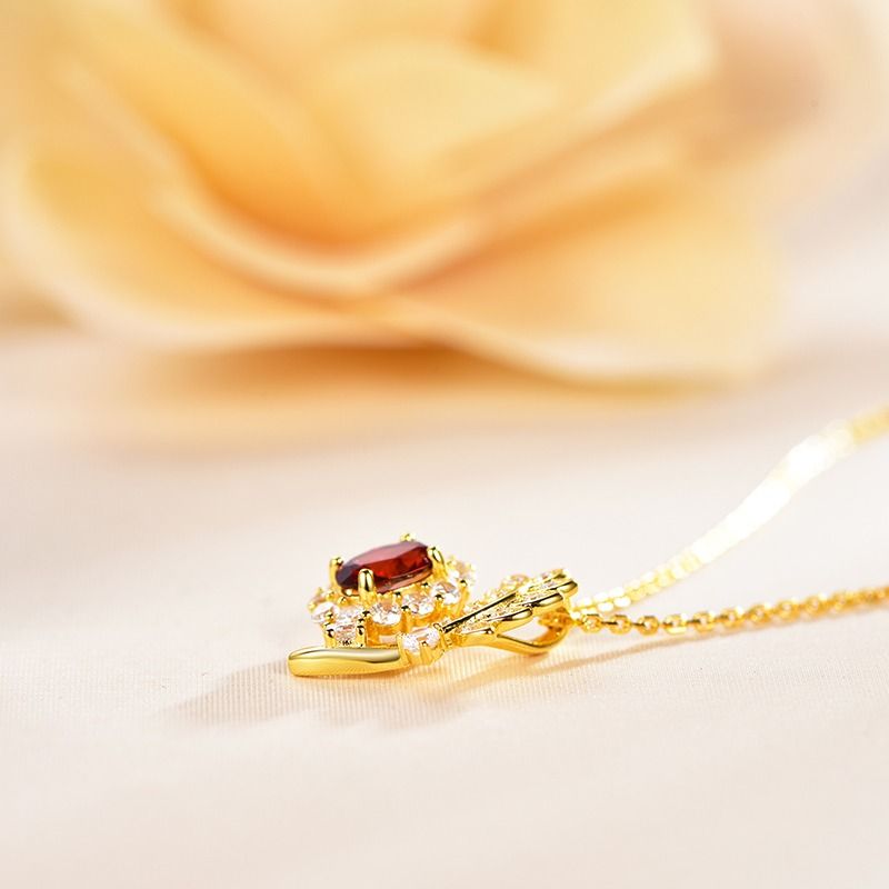 Dainty 925 Gold Plated Garnet Necklace Perfect for Every