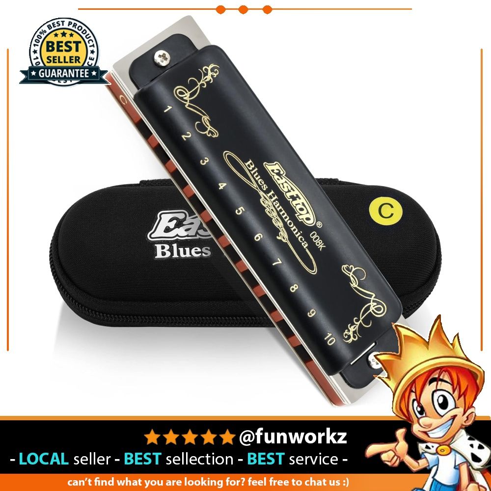 10 Hole 20 Tone Key C Blues Harmonica For Beginner With Case, Stainless