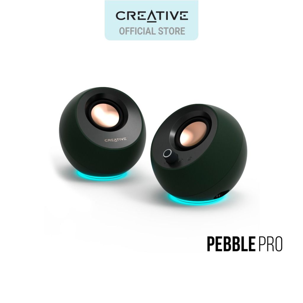 Creative Pebble Pro Minimalist 2.0 USB-C Computer Speakers with Bluetooth  5.3 and Customizable RGB Lighting, Clear Dialog and BassFlex Tech, USB