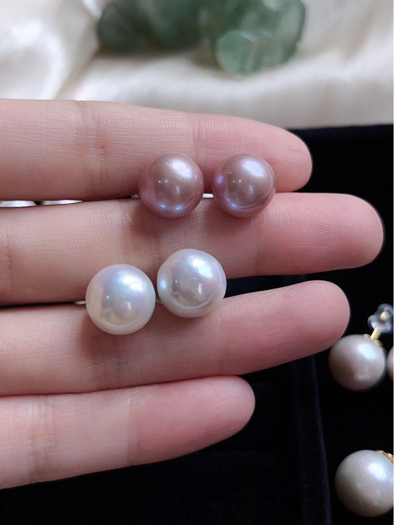 Freshwater Pearl Ear Studs s925 Silver Tiny Natural Flaws 10mm