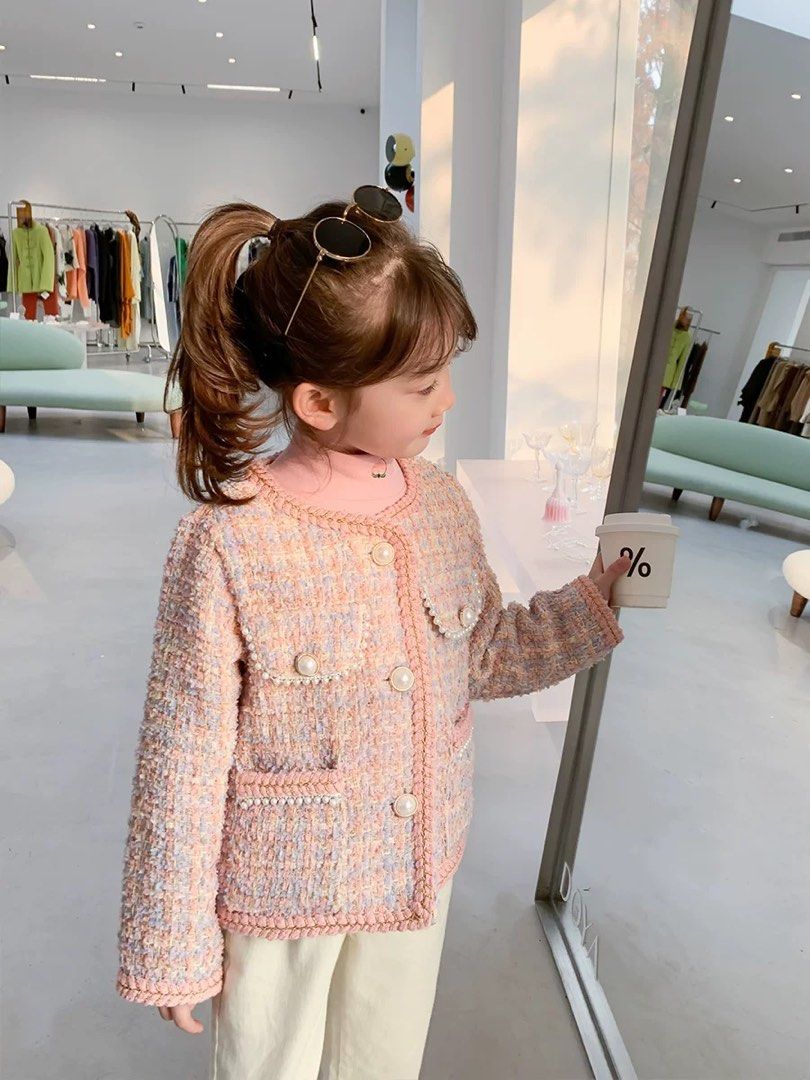 Girl Pink Tweed Pearl Jacket Babies Kids Babies Kids Fashion