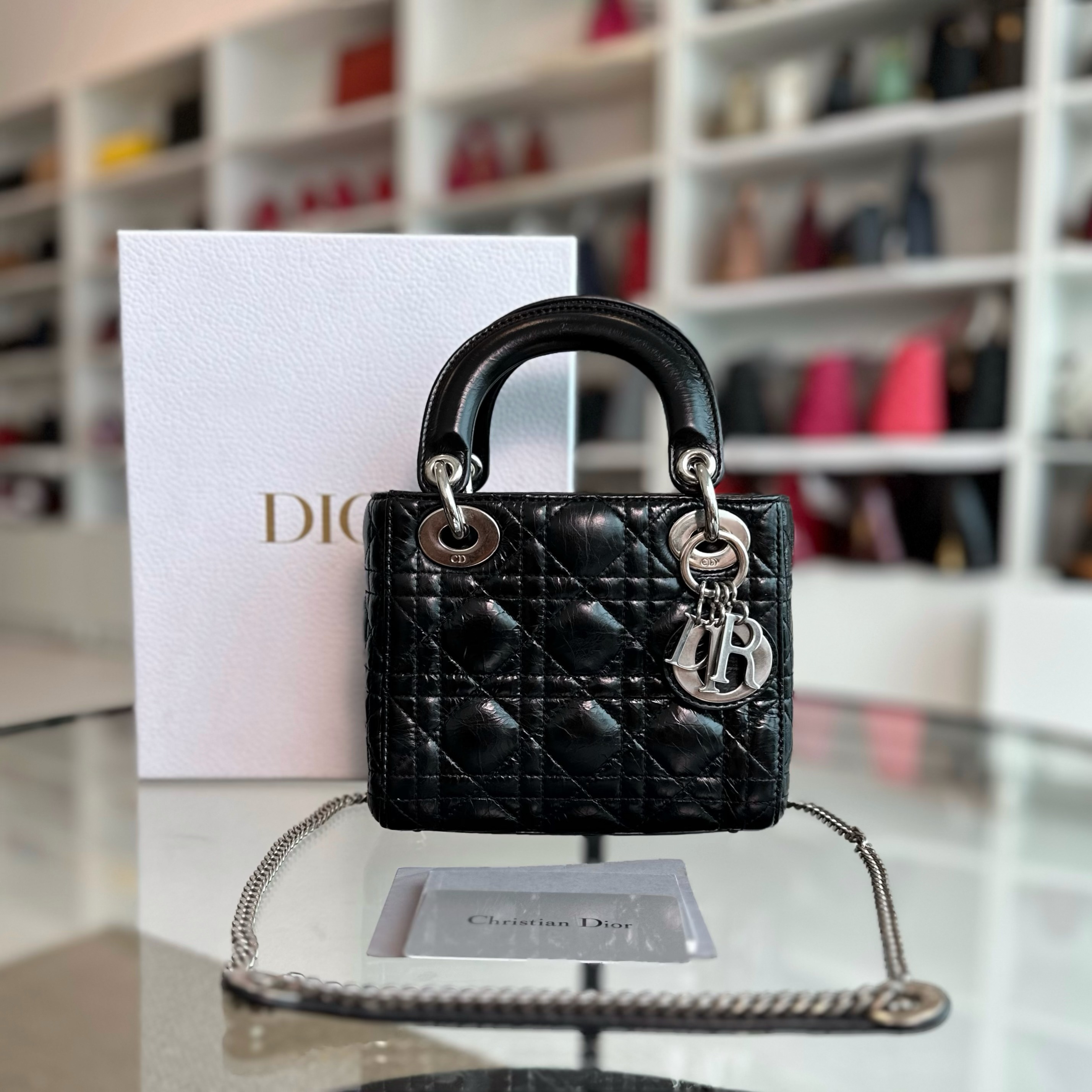 Glazed calfskin Chain version Dior Lady Mini Glazed Calfskin