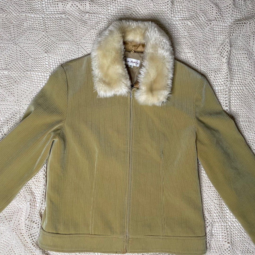 Green corduroy jacket with fur online