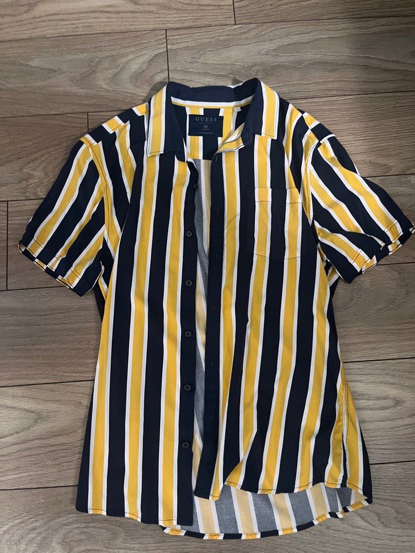 Guess yellow and top white striped shirt