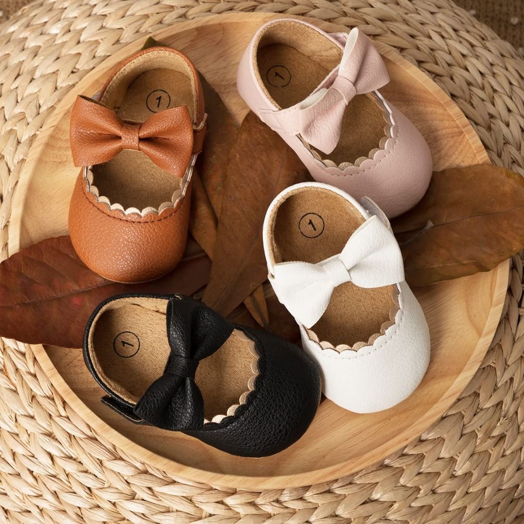 Infant Baby Girls Mary Jane Flats Non Slip Rubber Sole with Bownot