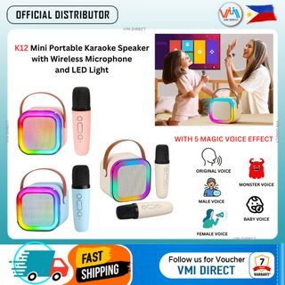 K12 Single and Dual Microphone Bluetooth Speaker Wireless Professional 3D Sound High-end Audio with LED Light 3800mAh Aesthetic Colors Mini Speaker w/ Mic For Indoor and Outdoor KTV, Karaoke, Family or Couple Bonding, Games and Entertainment