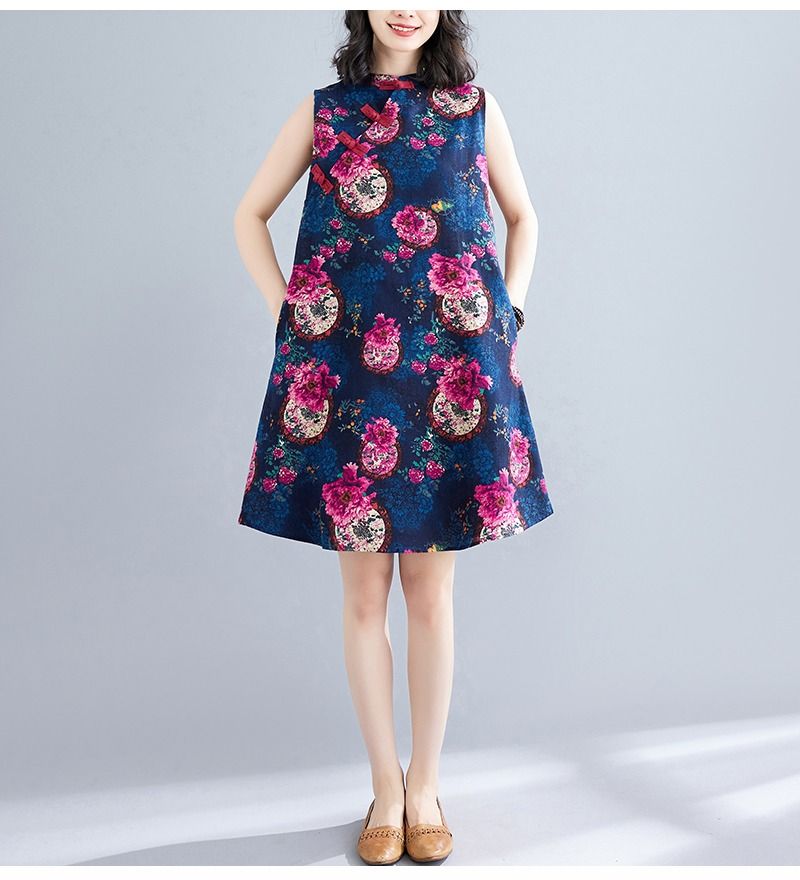 Chinese butterfly printed maxi shift dress clearance
