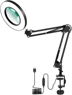 DODOING Magnifying Glass with Light, Lighted Magnifier with Stand and  Clamp, 5 Color Modes Stepless Dimmable, LED Desk Lamp Hands Free for Craft